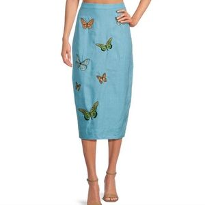 Fanm Mon Marion Embroidered Linen Midi Pencil Skirt
